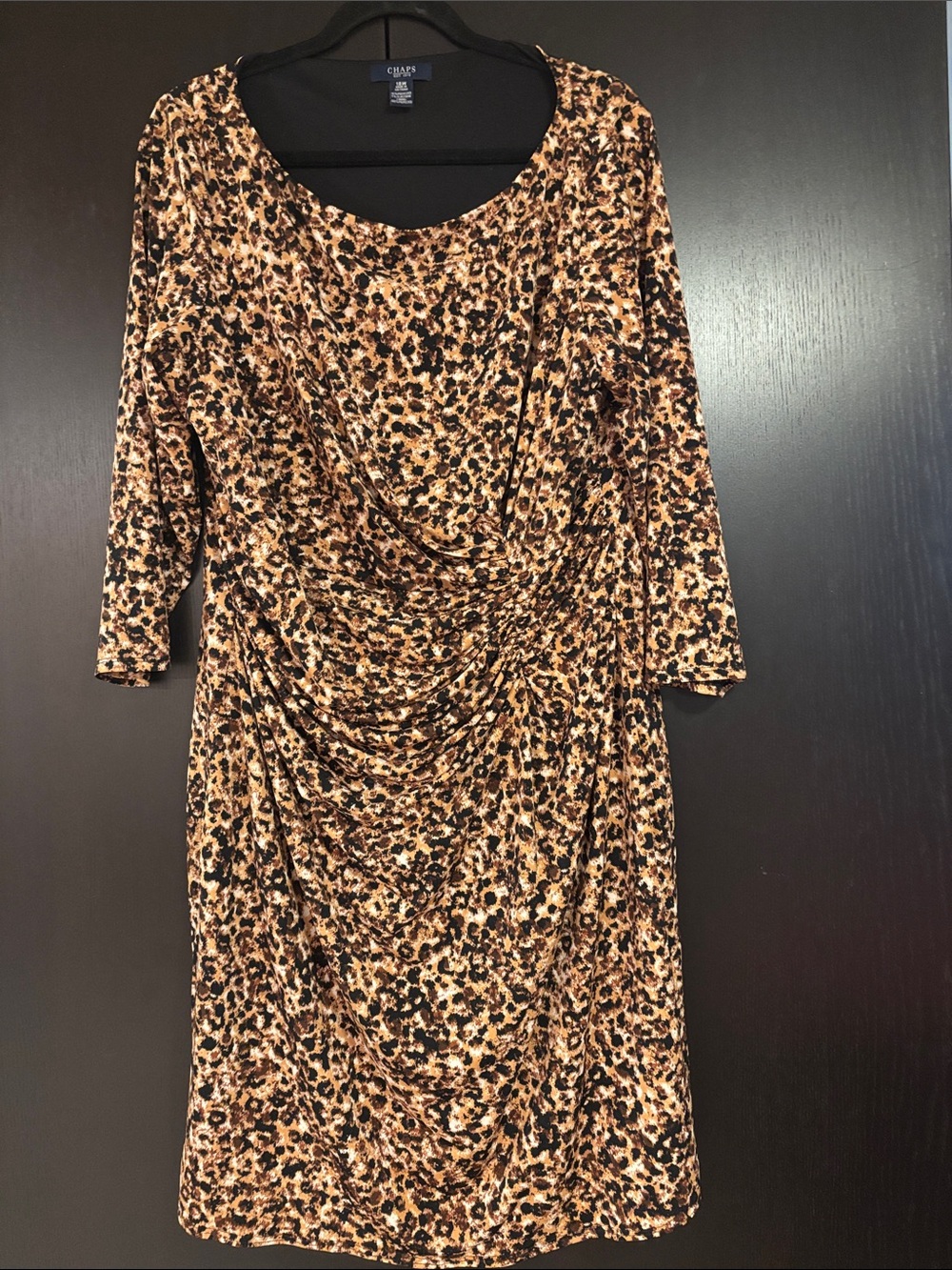 Chaps Leopard Print Ruched Sheath Dress - Tan & Black